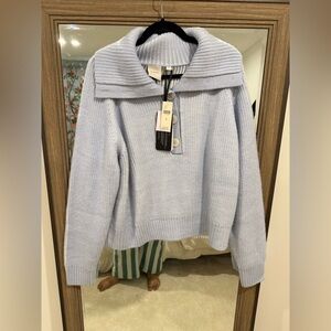 Varley Filey Collared Sweater Sky Blue Cowl Neck Size XL NWT